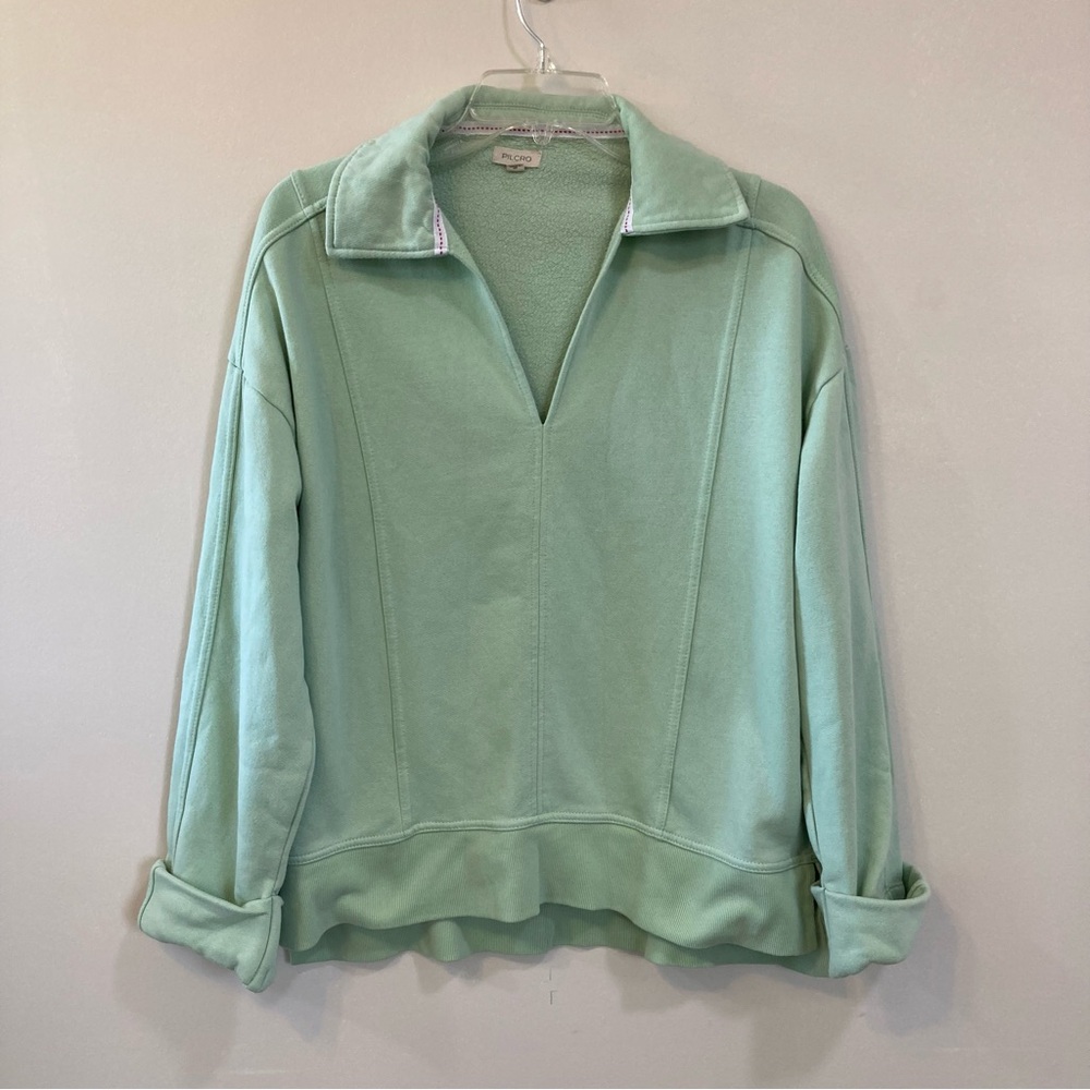 Pilcro Anthropologie Johnny Collar Sz S Pullover Sweatshirt Oversized Mint Green